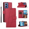For Motorola Moto G34 PU Genuine Leather Texture Embossed Line Phone Case(Red)