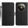 For Realme 12+ Global Rhombic Grid Texture Leather Phone Case(Black)