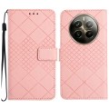 For Realme 12+ Global Rhombic Grid Texture Leather Phone Case(Pink)