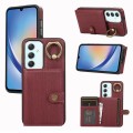 For Samsung Galaxy A34 5G Brushed Texture Wallet Ring Holder Phone Case(Dark Red)