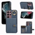 For Samsung Galaxy Galaxy S22 Ultra 5G Brushed Texture Wallet Ring Holder Phone Case(Blue)