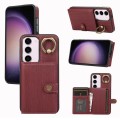 For Samsung Galaxy Galaxy S23 5G Brushed Texture Wallet Ring Holder Phone Case(Dark Red)