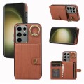 For Samsung Galaxy Galaxy S23 Ultra 5G Brushed Texture Wallet Ring Holder Phone Case(Brown)