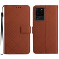 For Samsung Galaxy S20 Ultra Rhombic Grid Texture Leather Phone Case(Brown)