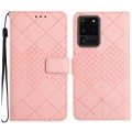 For Samsung Galaxy S20 Ultra Rhombic Grid Texture Leather Phone Case(Pink)