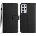 For Samsung Galaxy S21 Ultra 5G Rhombic Grid Texture Leather Phone Case(Black)
