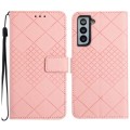 For Samsung Galaxy S21 FE 5G Rhombic Grid Texture Leather Phone Case(Pink)