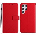 For Samsung Galaxy S22 Ultra 5G Rhombic Grid Texture Leather Phone Case(Red)