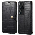 For Huawei P60 Denior Crocodile Texture Oil Edge Leather Phone Case(Black)