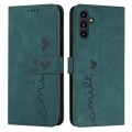 For Samsung Galaxy A05s Skin Feel Heart Embossed Leather Phone Case with Long Lanyard(Green)