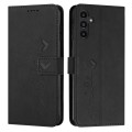 For Samsung Galaxy A15 Skin Feel Heart Embossed Leather Phone Case with Long Lanyard(Black)