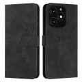 For itel A70 Skin Feel Heart Embossed Leather Phone Case with Long Lanyard(Black)
