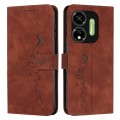 For itel P55 5G Skin Feel Heart Embossed Leather Phone Case with Long Lanyard(Brown)