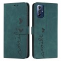 For Motorola Moto G Play 2024 Skin Feel Heart Embossed Leather Phone Case with Long Lanyard(Green)