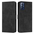 For Motorola Moto G Play 2024 Skin Feel Heart Embossed Leather Phone Case with Long Lanyard(Black)