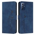 For Motorola Moto G Play 2024 Skin Feel Heart Embossed Leather Phone Case with Long Lanyard(Blue)
