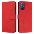 For Motorola Moto G Play 2024 Skin Feel Heart Embossed Leather Phone Case with Long Lanyard(Red)