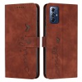 For Motorola Moto G Play 2024 Skin Feel Heart Embossed Leather Phone Case with Long Lanyard(Brown)