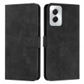 For Motorola Moto G Power 5G 2024 Skin Feel Heart Embossed Leather Phone Case with Long Lanyard(Blac