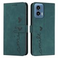 For Motorola Moto G34 5G Skin Feel Heart Embossed Leather Phone Case with Long Lanyard(Green)