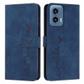 For Motorola Moto G34 5G Skin Feel Heart Embossed Leather Phone Case with Long Lanyard(Blue)