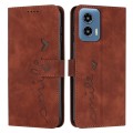 For Motorola Moto G34 5G Skin Feel Heart Embossed Leather Phone Case with Long Lanyard(Brown)