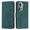 For OPPO Reno11 5G Global Skin Feel Heart Embossed Leather Phone Case with Long Lanyard(Green)