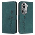 For OPPO Reno11 Pro Global Skin Feel Heart Embossed Leather Phone Case with Long Lanyard(Green)