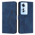 For OPPO Reno11 F Skin Feel Heart Embossed Leather Phone Case with Long Lanyard(Blue)