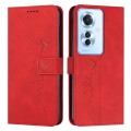 For OPPO Reno11 F Skin Feel Heart Embossed Leather Phone Case with Long Lanyard(Red)