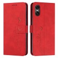 For Sony Xperia 10 VI Skin Feel Heart Embossed Leather Phone Case with Long Lanyard(Red)