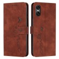 For Sony Xperia 10 VI Skin Feel Heart Embossed Leather Phone Case with Long Lanyard(Brown)