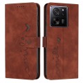 For Xiaomi 13T / Xiaomi 13T Pro Skin Feel Heart Embossed Leather Phone Case with Long Lanyard(Brown)