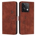 For Xiaomi Redmi Note 13 Skin Feel Heart Embossed Leather Phone Case with Long Lanyard(Brown)
