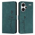 For Xiaomi Redmi Note 13 Pro+ Skin Feel Heart Embossed Leather Phone Case with Long Lanyard(Green)