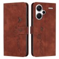 For Xiaomi Redmi Note 13 Pro+ Skin Feel Heart Embossed Leather Phone Case with Long Lanyard(Brown)
