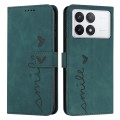 For Xiaomi Redmi K70E Skin Feel Heart Embossed Leather Phone Case with Long Lanyard(Green)