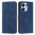 For Xiaomi Redmi Note 13 4G Global Skin Feel Heart Embossed Leather Phone Case with Long Lanyard(Blu