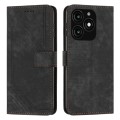 For itel A70 Skin Feel Stripe Pattern Leather Phone Case with Lanyard(Black)