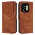 For itel P55 5G Skin Feel Stripe Pattern Leather Phone Case with Lanyard(Brown)