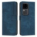 For vivo S18 / S18 Pro Skin Feel Stripe Pattern Leather Phone Case with Lanyard(Blue)