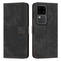 For vivo S18 / S18 Pro Skin Feel Stripe Pattern Leather Phone Case with Lanyard(Black)