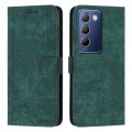 For vivo Y100 IDN Skin Feel Stripe Pattern Leather Phone Case with Lanyard(Green)