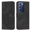 For vivo Y100 IDN Skin Feel Stripe Pattern Leather Phone Case with Lanyard(Black)