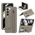 For Samsung Galaxy Z Fold4 PU + PC Full Coverage Phone Case with Pen/Pen Slots(Light Brown)