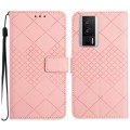 For Xiaomi Poco F5 Pro Rhombic Grid Texture Leather Phone Case(Pink)