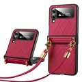 For Samsung Galaxy Z Flip4 SULADA Elegant Rhombic Texture Folding Phone Case with Lanyard(Red)