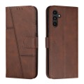 For Samsung Galaxy A15 Stitching Calf Texture Buckle Leather Phone Case(Brown)