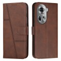 For OPPO Reno11 5G Global Stitching Calf Texture Buckle Leather Phone Case(Brown)