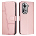 For OPPO Reno11 5G Global Stitching Calf Texture Buckle Leather Phone Case(Rose Gold)